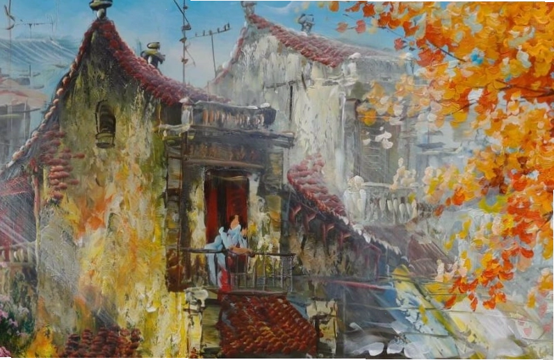Tranh mùa thu Hà Nội lãng mạn