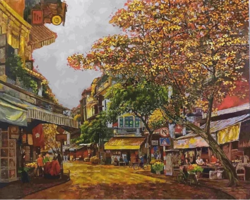 Tranh những con phố rợp bóng cây mùa thay lá