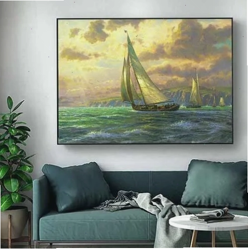 Tranh phong cảnh biển với những con sóng bạc đầu