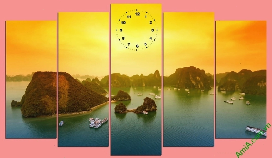 Tranh phong cảnh bình minh tuyệt đẹp trên Vịnh Hạ Long