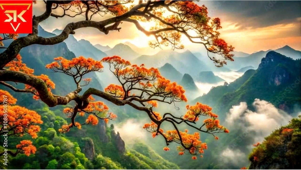 Tranh phong cảnh đồi núi với những con đường nhỏ uốn lượn