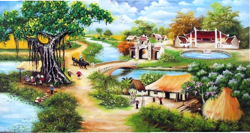 Tranh phong cảnh làng quê vẽ tay 1