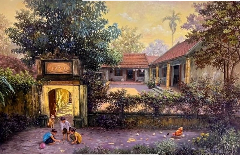 Tranh phong cảnh làng quê vẽ tay 4
