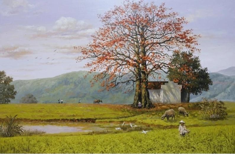Tranh phong cảnh một con đường mòn xuyên rừng
