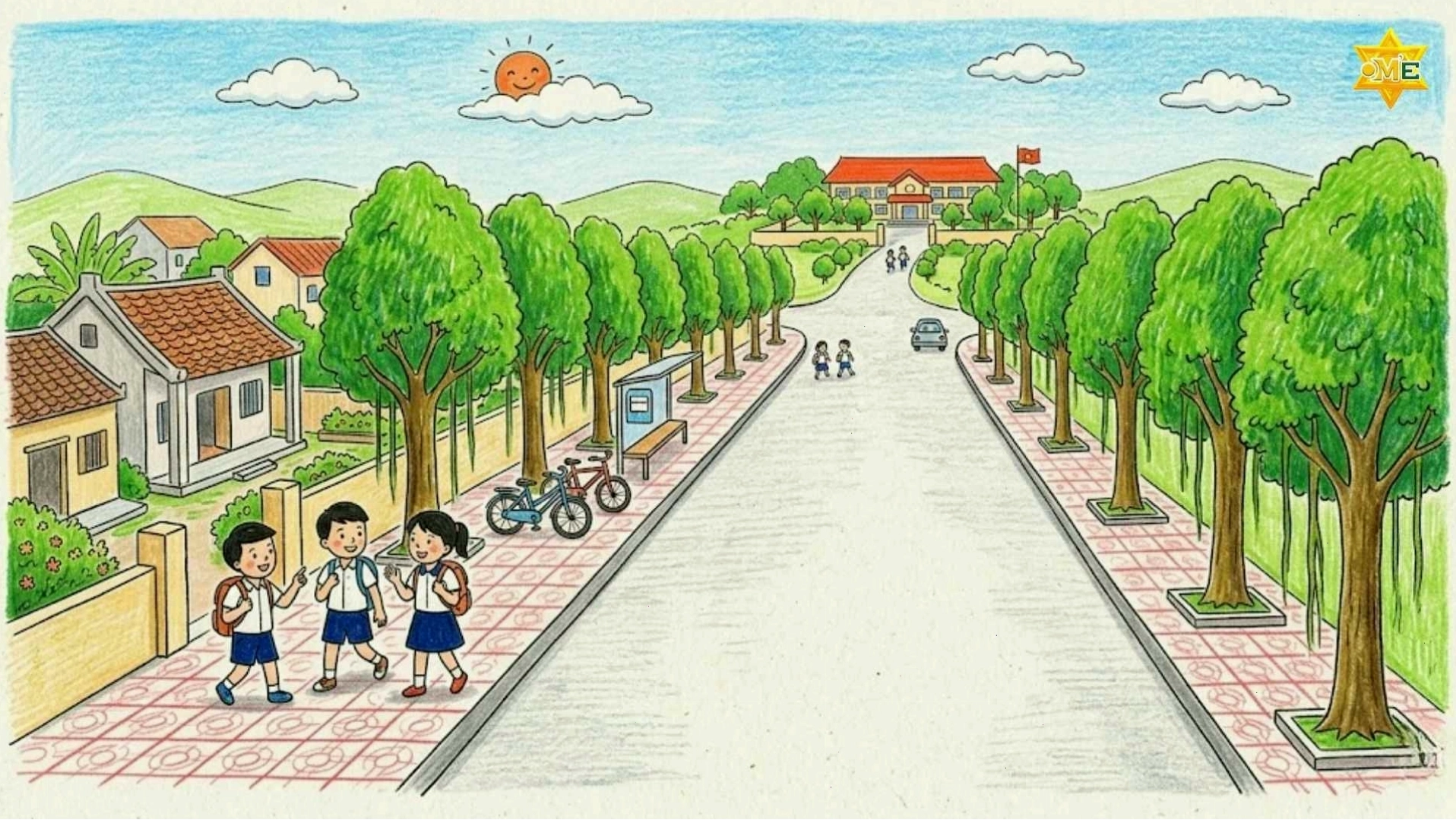 Tranh phong cảnh mùa hè với bãi biển và cây dừa