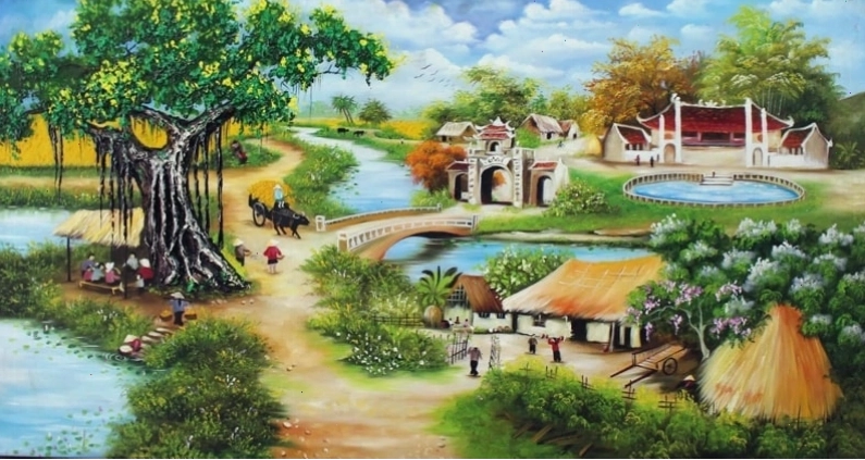 Tranh phong cảnh núi non hùng vĩ được vẽ bằng sơn dầu