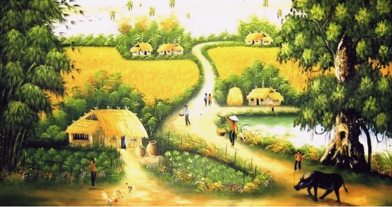Tranh phong cảnh núi non hùng vĩ với mây trắng bao phủ