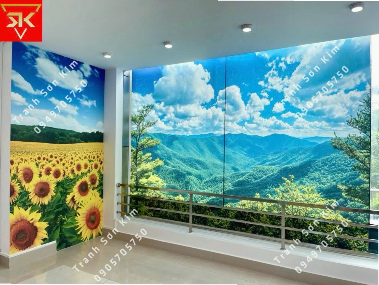 Tranh phong cảnh núi rừng vào mùa thu với lá vàng rực rỡ