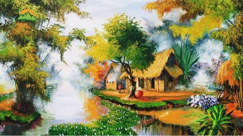 Tranh phong cảnh thành phố về đêm với ánh đèn rực rỡ