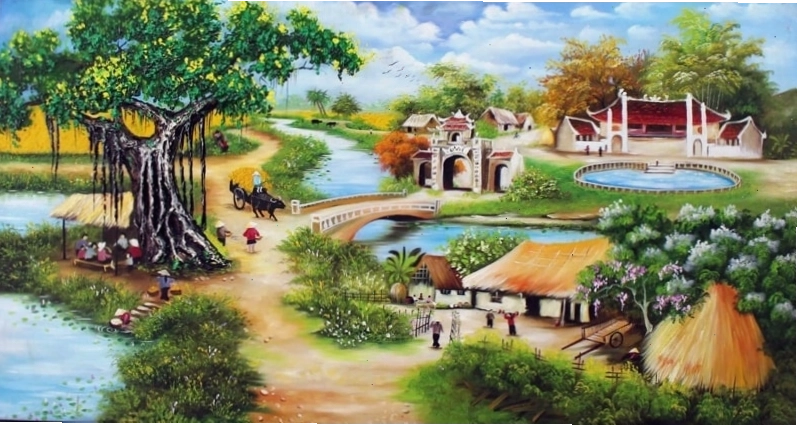 Tranh phong cảnh với ánh sáng hoàng hôn rực rỡ