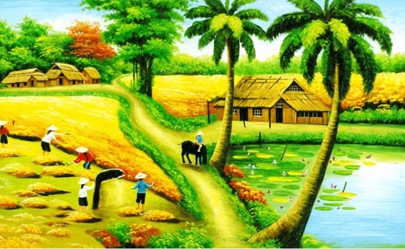 Tranh phong cảnh với cảnh vật thiên nhiên hài hòa