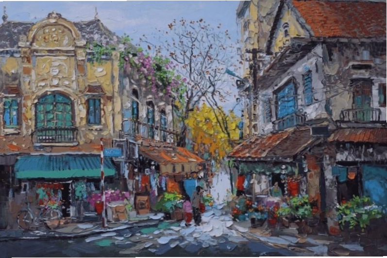 Tranh sơn dầu phố cổ tinh tế