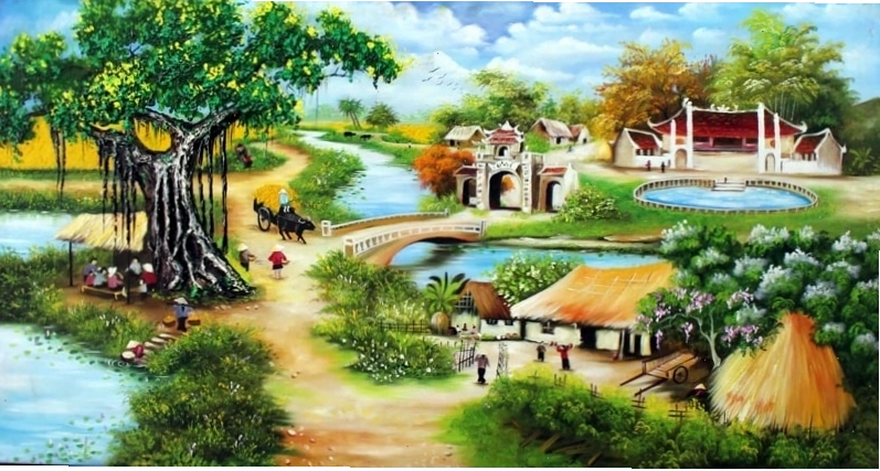 Tranh vẽ cánh đồng lúa chín vàng ươm bằng bút chì