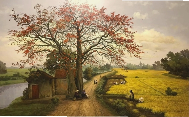 Tranh vẽ cảnh sinh hoạt đời thường ở làng quê