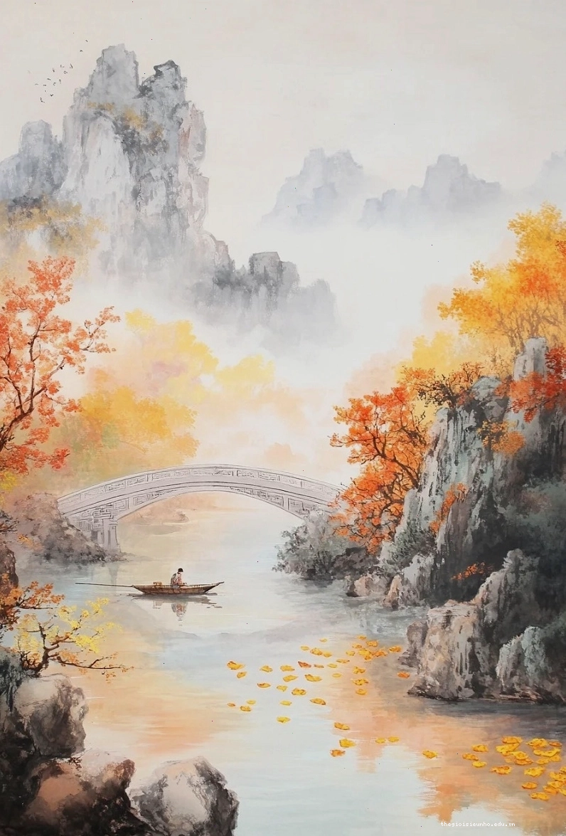 Tranh vẽ mùa thu với cảnh vật quen thuộc của làng quê