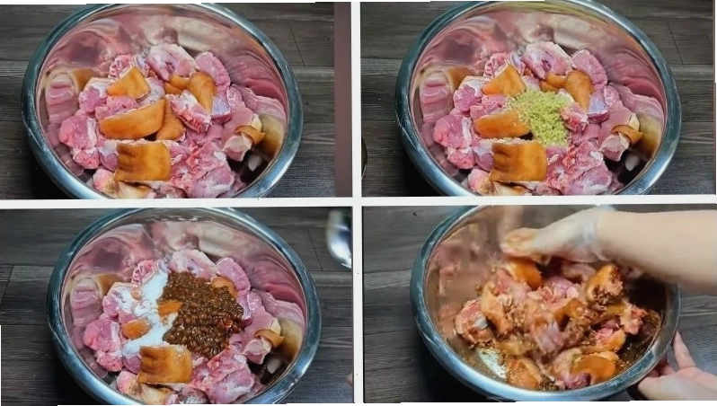 Ướp giò heo với các loại gia vị đậm đà
