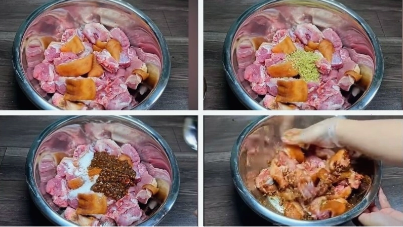 Ướp giò heo với gia vị đậm đà để nấu giả cầy
