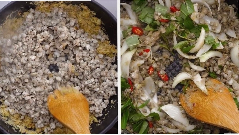 Xào hến cùng các loại gia vị