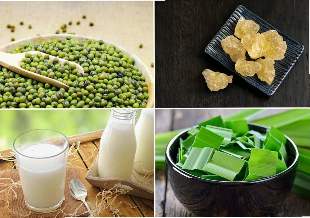 Xay nhuyễn đậu xanh cùng lá dứa