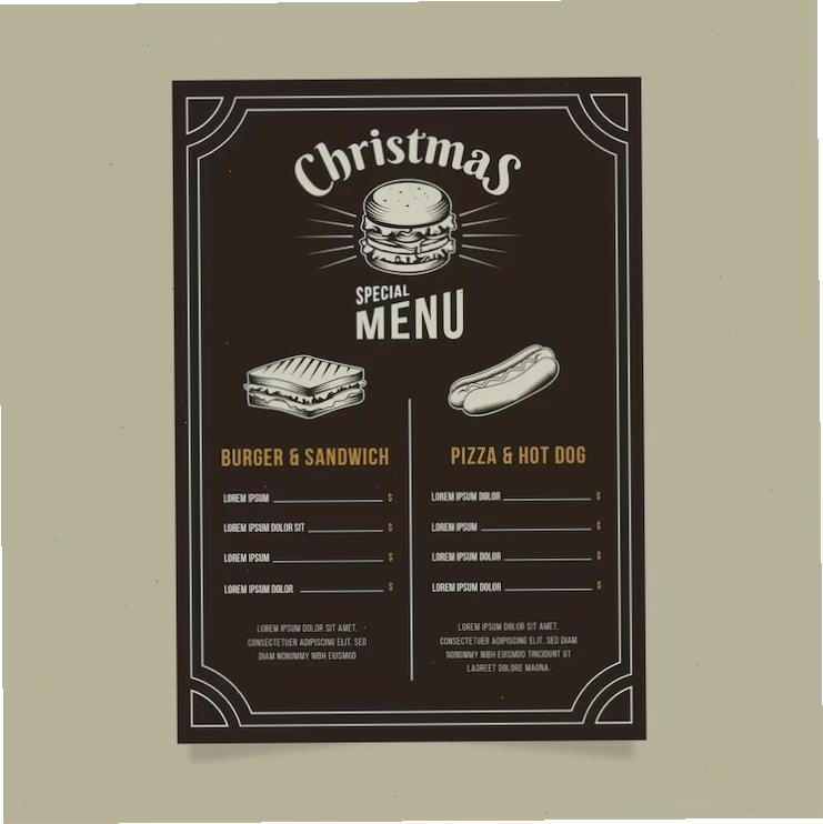 Christmas menu template with vintage chalkboard background