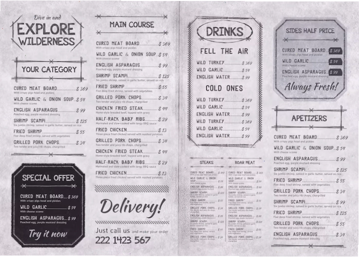 PSD vintage menu for wilderness exploration themes