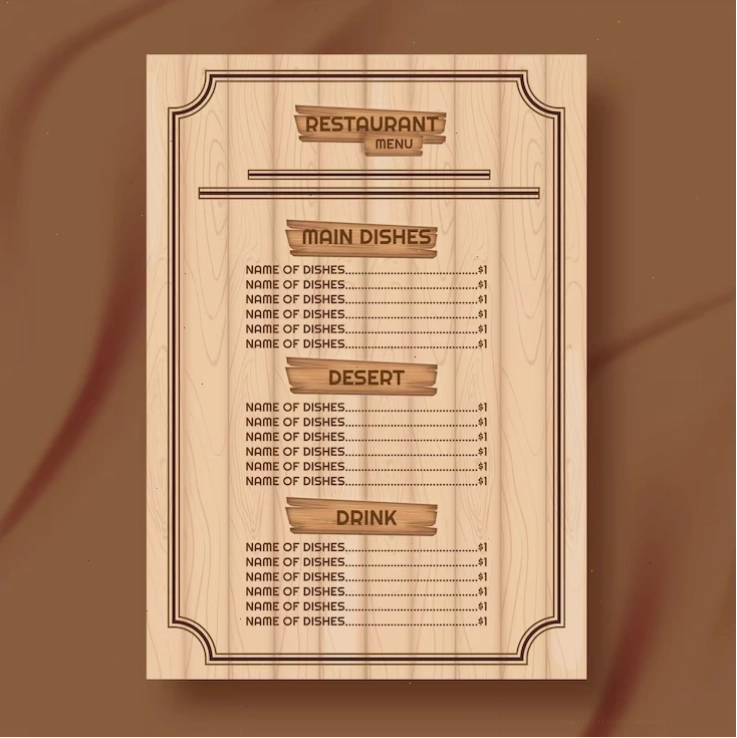 Restaurant menu template in vintage style with wood blend