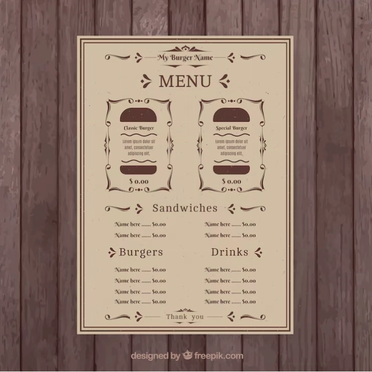 Retro menu template with geometric chalk borders
