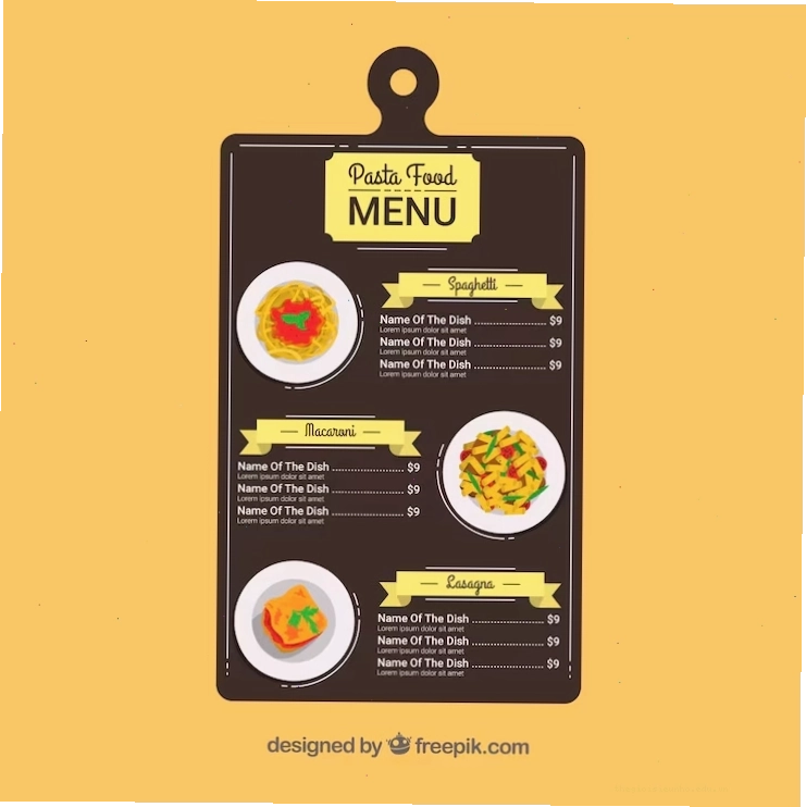 Vintage pasta menu on a dark chalkboard texture