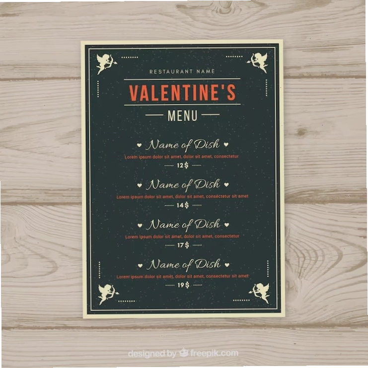 Vintage Valentines day menu template with heart illustrations
