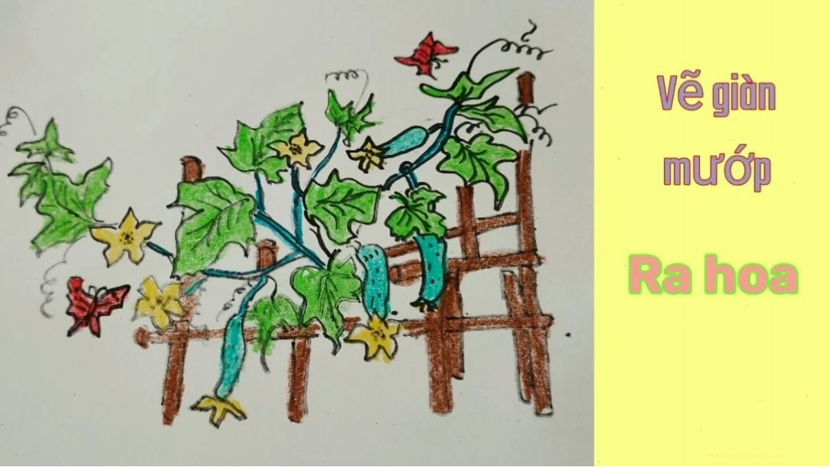 Bé 5 tuổi đang tô màu lá mướp một cách sáng tạo