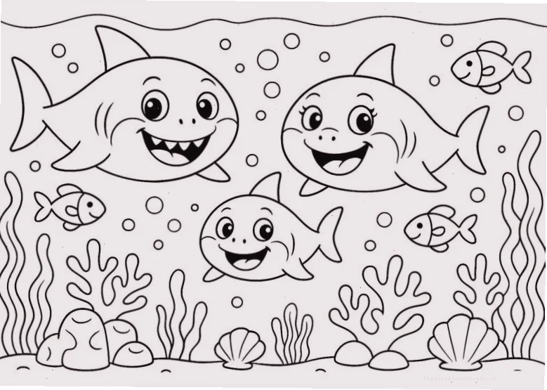 Bé đang say sưa với bức tranh baby shark tô màu
