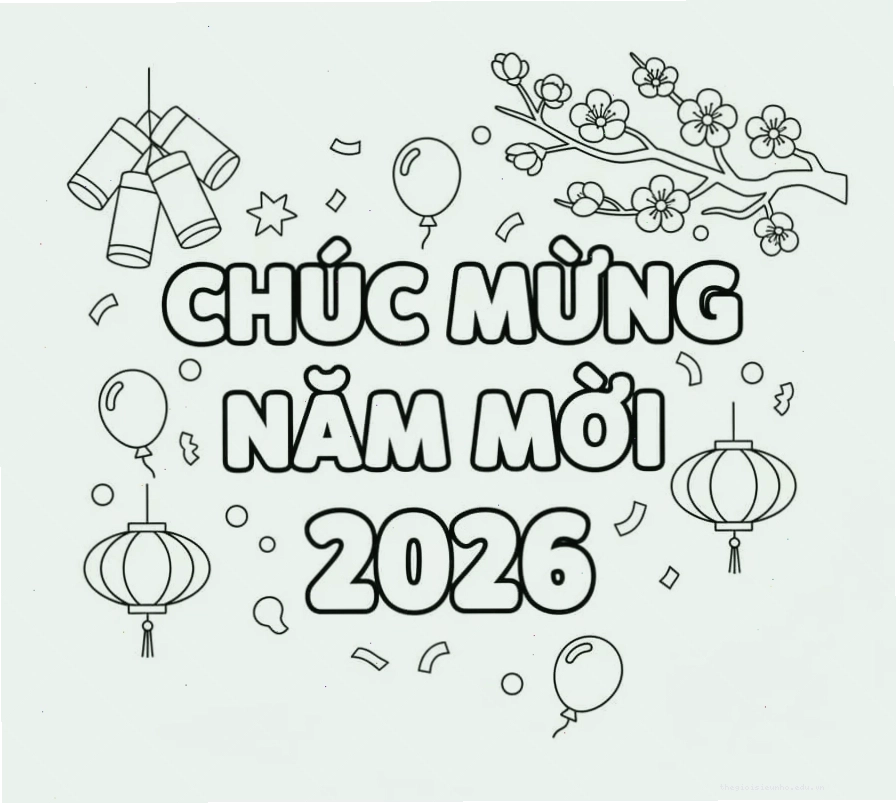 Bé đang tô màu chữ chúc mừng năm mới với nhiều màu sắc sặc sỡ