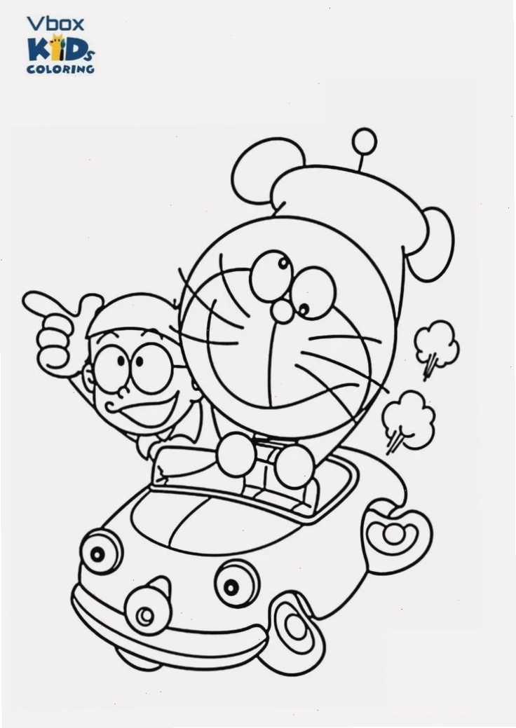 Bé tập tô màu Doremon và Nobita bên nhau