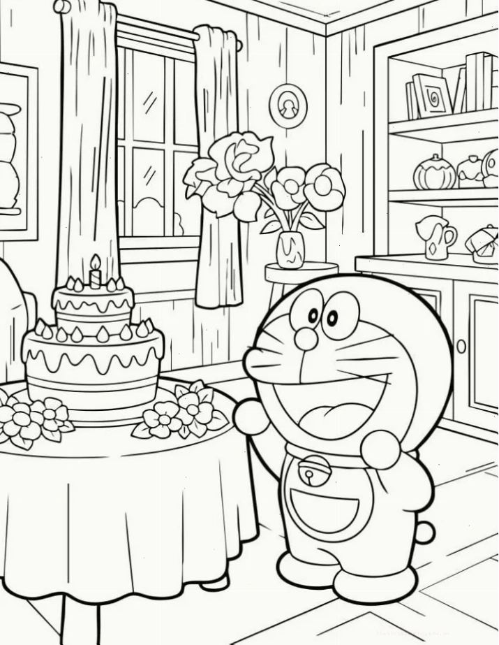 Bé tập tô màu Doremon và Nobita thể hiện sự tập trung cao độ