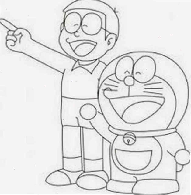 Bé tập tô màu Doremon và Nobita trên nền cảnh đẹp
