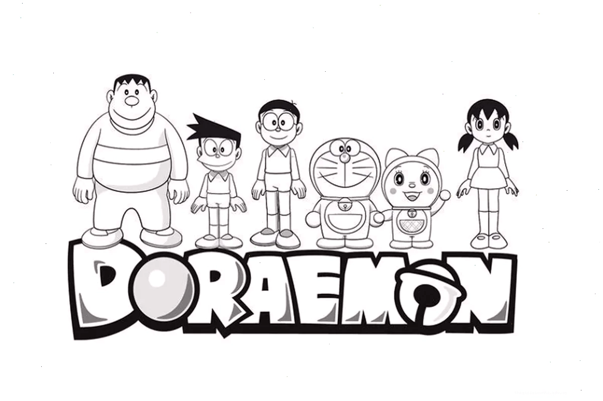 Bé tập tô màu Doremon và Nobita với các nhân vật phụ