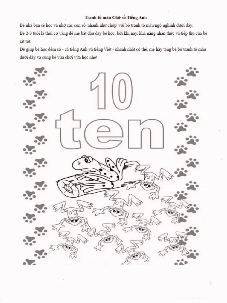 Bé tập tô số 9 tiếng Anh