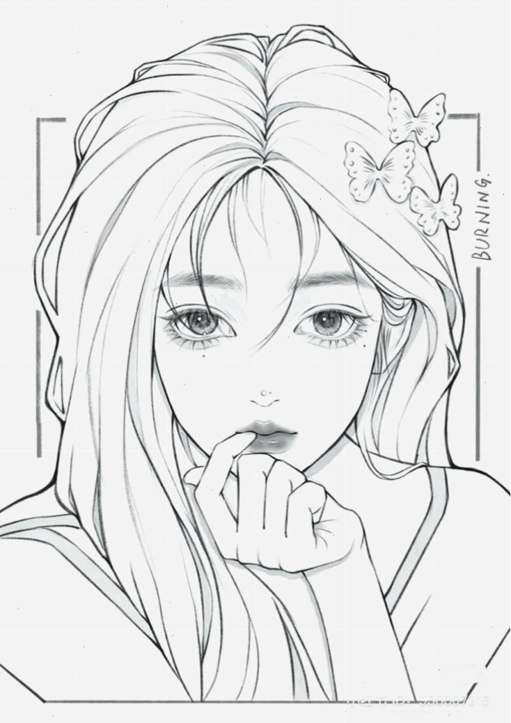 Bé tập trung tô màu bức tranh anime nữ