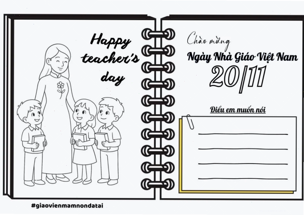 Bé tô màu chữ 20 11 trên thiệp tặng cô