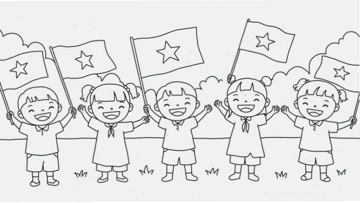 Các bé hào hứng với hoạt động tô màu lá cờ Việt Nam