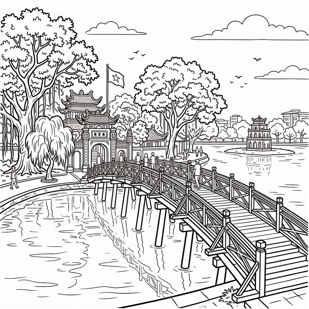 Cầu Thê Húc màu son cong như con tôm
