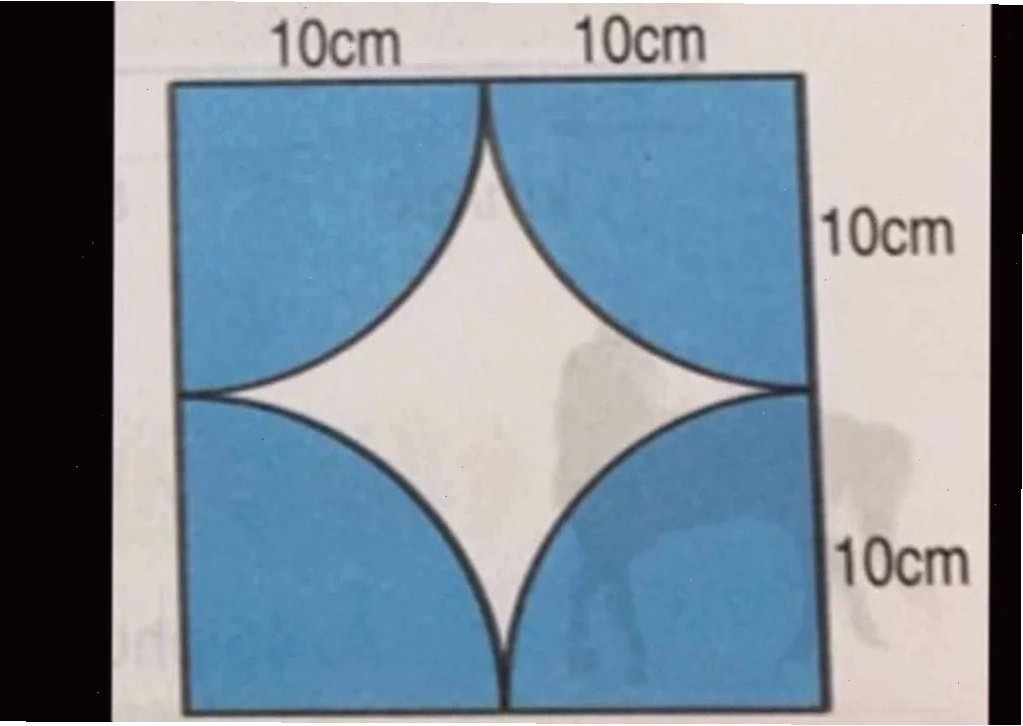 Minh họa một tấm bìa hình vuông đã được tô màu với bán kính 10 cm