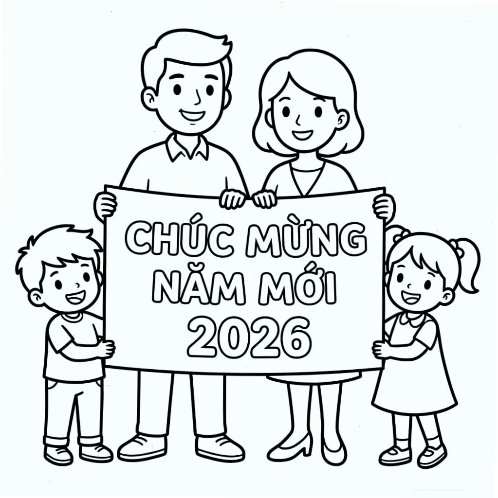 Thiệp tô màu với biểu tượng của năm 2026