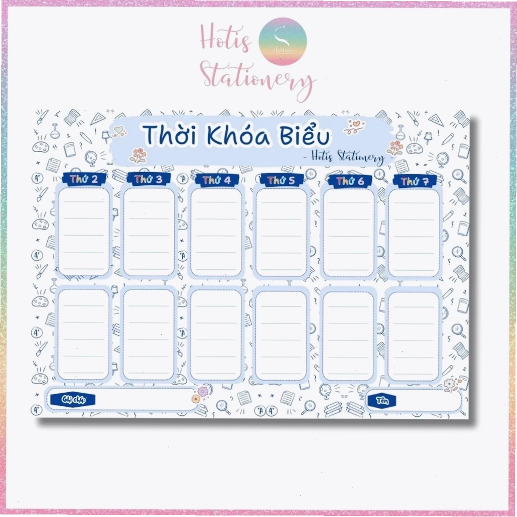 Thời khóa biểu tô màu với hình ảnh phiêu lưu