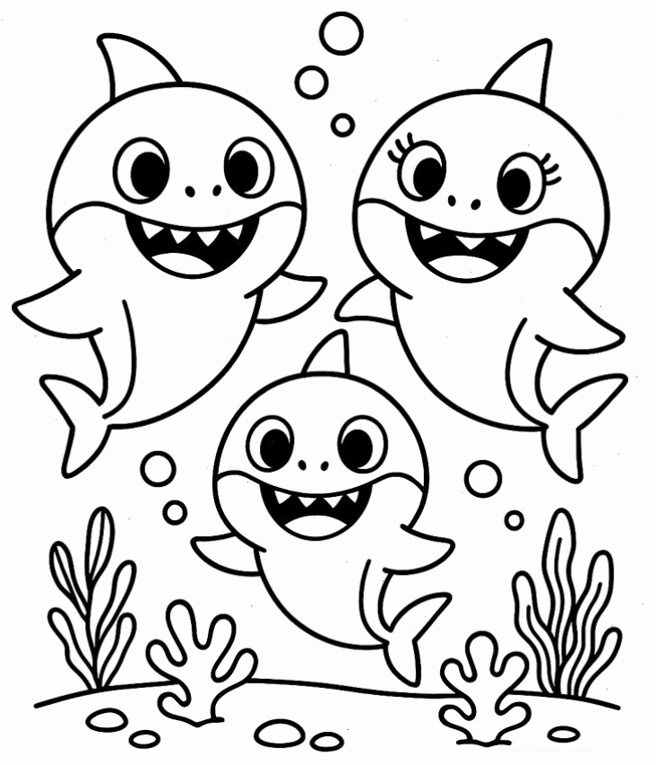 Tranh cá mập baby shark tô màu đơn giản cho bé mới tập tô