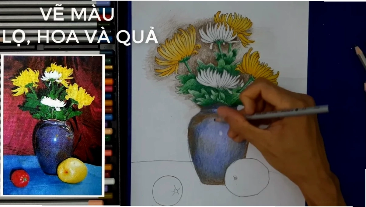Tranh tĩnh vật lọ hoa và quả trong giáo dục mỹ thuật