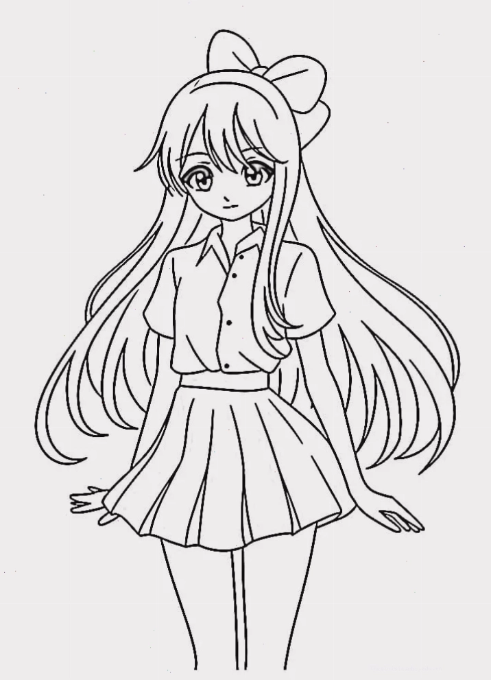 Tranh tô màu anime chibi đầu to mắt tròn