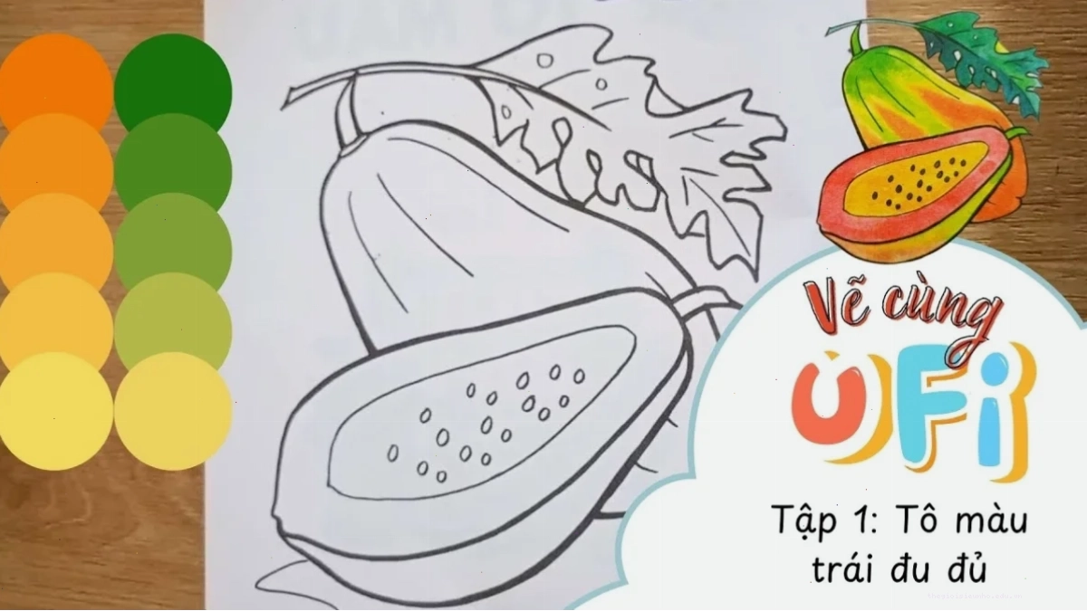 Tranh tô màu ba quả đu đủ với kích cỡ khác nhau