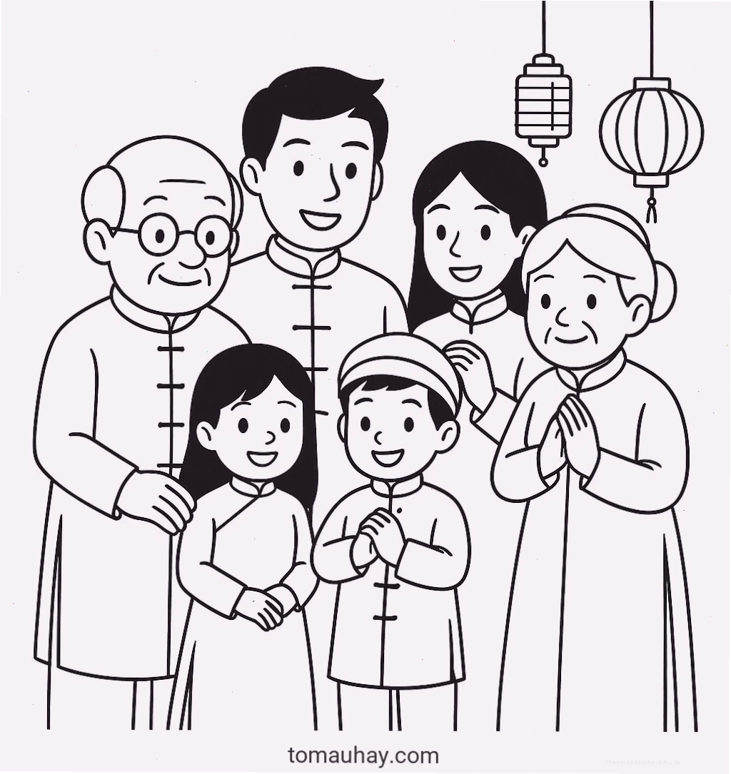 Tranh tô màu bé chúc tết chú ngựa con đáng yêu