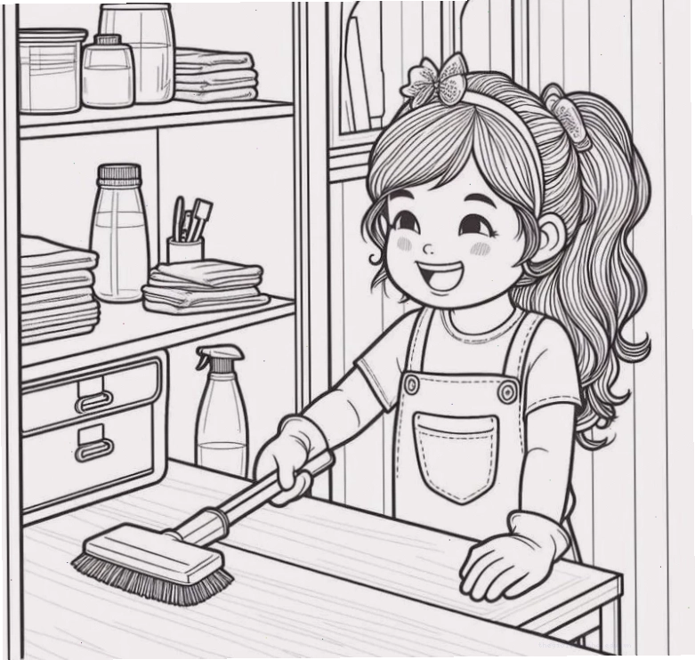 Tranh tô màu bé dọn bàn ăn